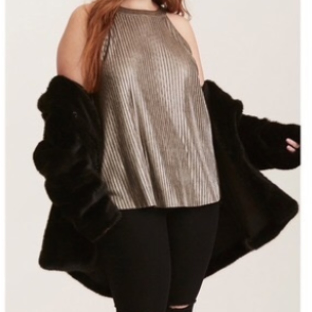 TORRID - Metallic Gold Accordion High Neck - 1X